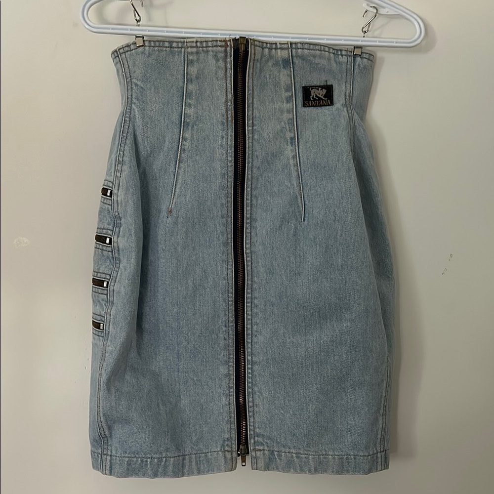 Santana light blue Denim Skirt with Zipper Accents - Picture 3 of 4